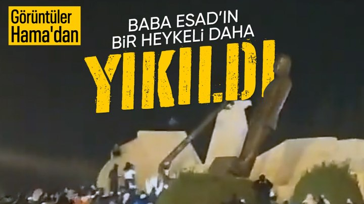 Hama'ya giren muhaliflerin ilk icraatı: Hafız Esad heykeli yıkıldı