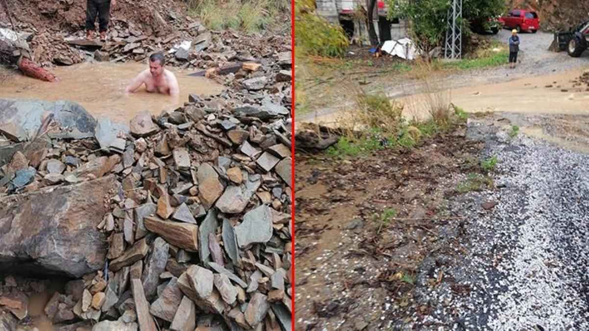 Bir garip olay! İş makinasının açamadığı atık su borusunu muhtar elleriyle açtı