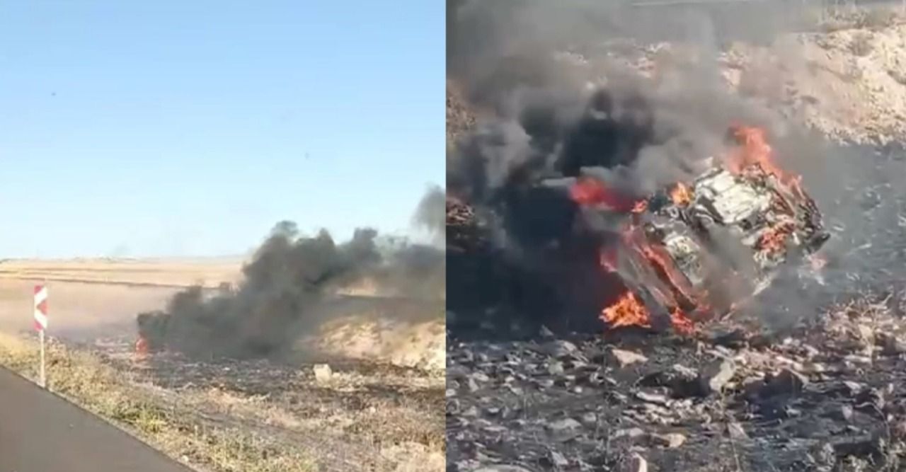 Urfa’da şarampole uçan araç yanarak küle döndü