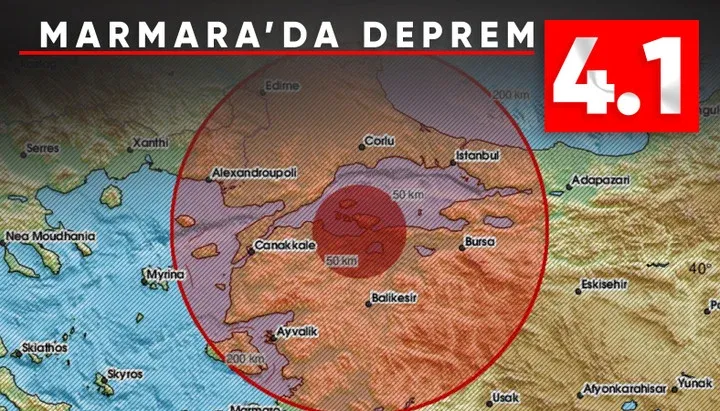 Marmara Denizi'nde 4.1 büyüklüğünde deprem