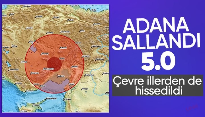 Adana'da 5 büyüklüğünde deprem